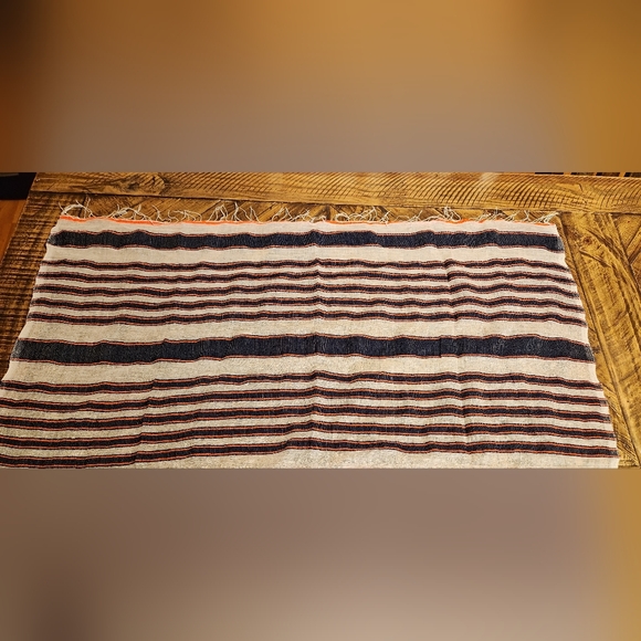 LemLem Square Cotton Scarf Wrap Neon Pink and Navy Blue with Fringe Striped - Picture 5 of 7